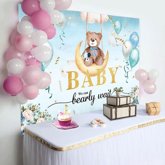 Lofaris Floral Balloons Moon Swing Bear Baby Shower Backdrop