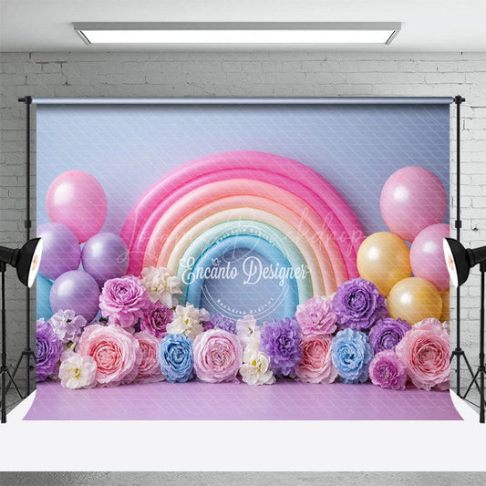 Lofaris Floral Balloons Rainbow Birthday Cake Smash Backdrop