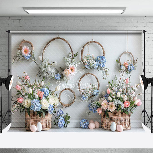 Lofaris Floral Basket Wreath Spring Easter Photo Backdrop