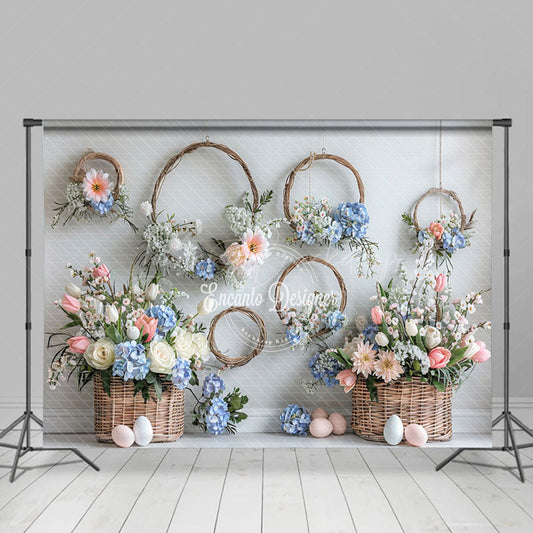 Lofaris Floral Basket Wreath Spring Easter Photo Backdrop