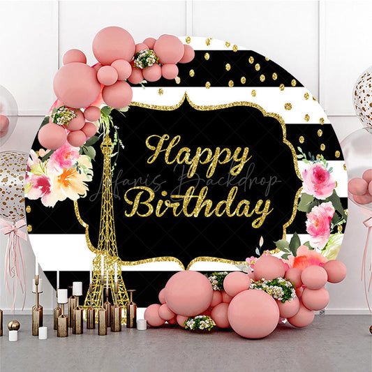 Lofaris Floral Black White Paris Circle Birthday Backdrop