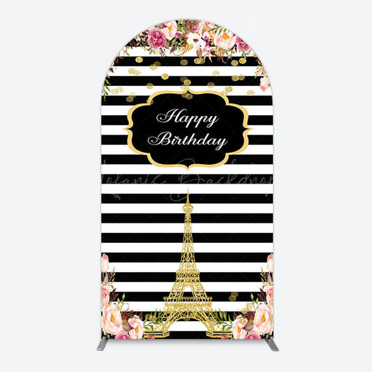 Lofaris Floral Black White Stripe Tower Birthday Arch Backdrop