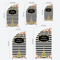 Lofaris Floral Black White Stripe Tower Birthday Half Moon Arch Backdrop