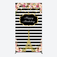 Lofaris Floral Black White Stripe Tower Birthday Rectangle Backdrop