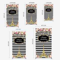 Lofaris Floral Black White Stripe Tower Birthday Rectangle Backdrop