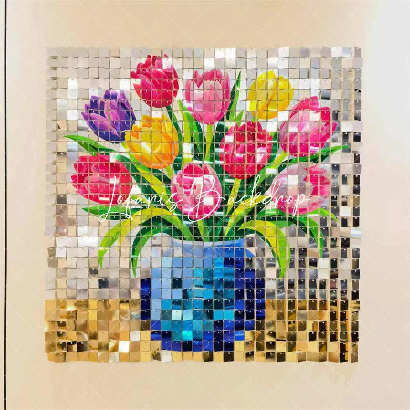 Lofaris Floral Bloom Shimmer Wall Backdrop Custom Sequins Party Decor