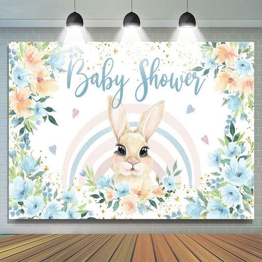 Lofaris Floral Blue Rainbow Bunny Heart Baby Shower Backdrop