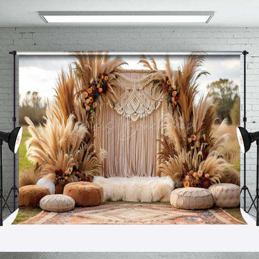 Lofaris Floral Boho Pampas Grass Outdoor Wedding Backdrop