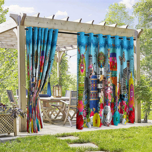 Lofaris Floral Building Waterproof Printed Outdoor Curtains