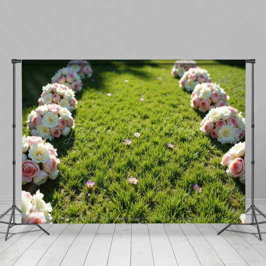 Lofaris Floral Bunches Green Lawn Wedding Photo Backdrop