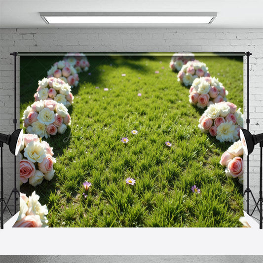 Lofaris Floral Bunches Green Lawn Wedding Photo Backdrop