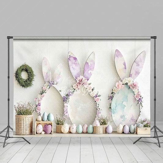 Lofaris Floral Bunny Ear Eggs Wreath Easter Photo Backdrop