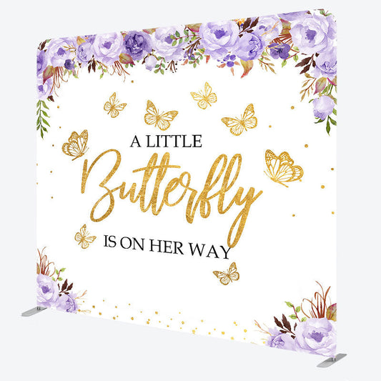 Lofaris Floral Butterfly Baby Shower Tension Fabric Backdrop