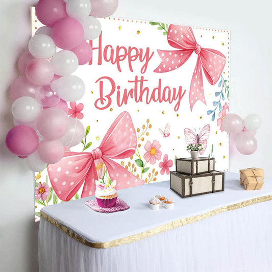 Lofaris Floral Butterfly Bows Spring Happy Birthday Backdrop