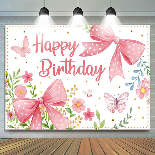 Lofaris Floral Butterfly Bows Spring Happy Birthday Backdrop