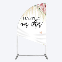 Lofaris Floral Butterfly Happily Sweet Wedding Half Moon Arch Backdrop