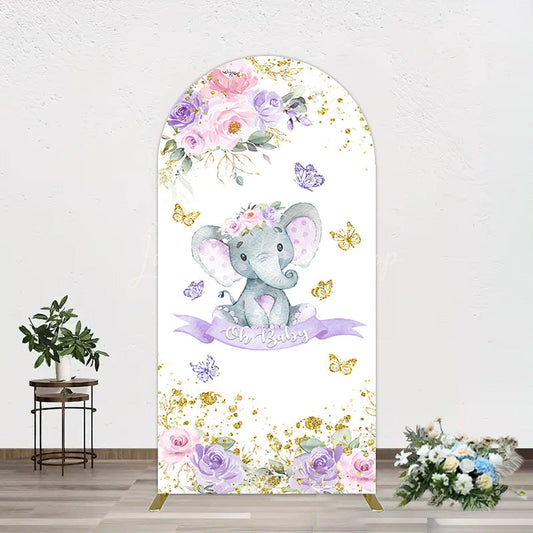 Lofaris Floral Butterfly Sweet Elephant Oh Baby Arch Backdrop