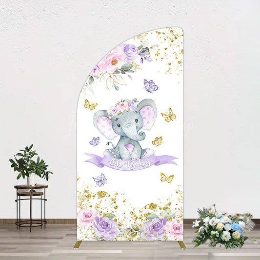 Lofaris Floral Butterfly Sweet Elephant Oh Baby Half Moon Arch Backdrop