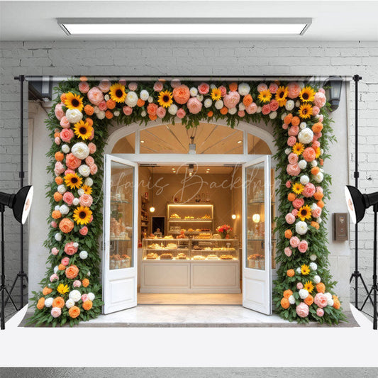 Lofaris Floral Cake Bake Store Door Photography Backdrop