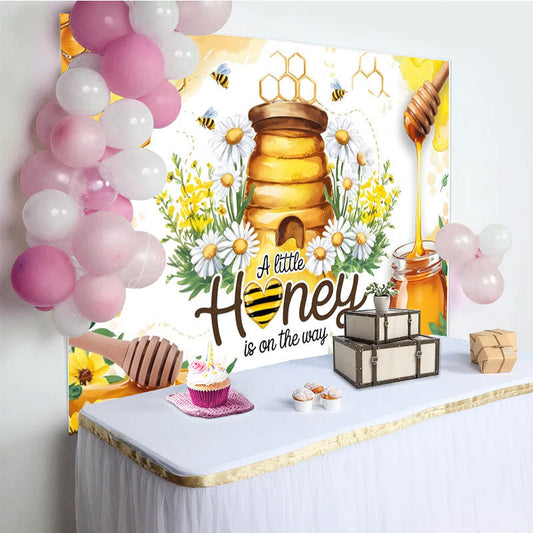Lofaris Floral Cartoon Honey On The Way Baby Shower Backdrop