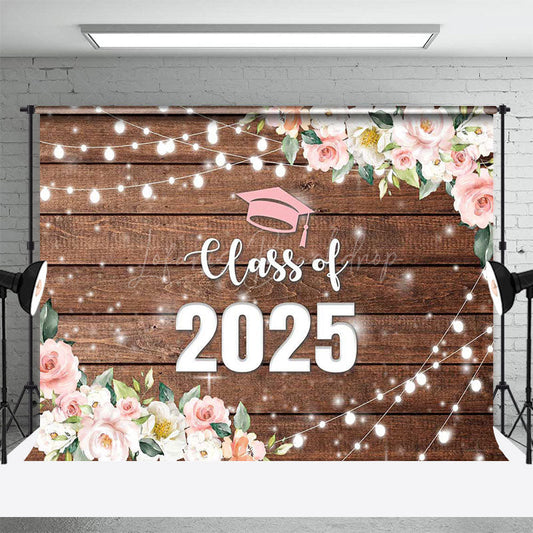 Lofaris Floral Class Of 2025 Light Wood Graduation Backdrop