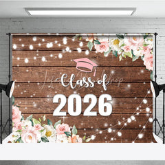 Lofaris Floral Class Of 2026 Light Wood Graduation Backdrop