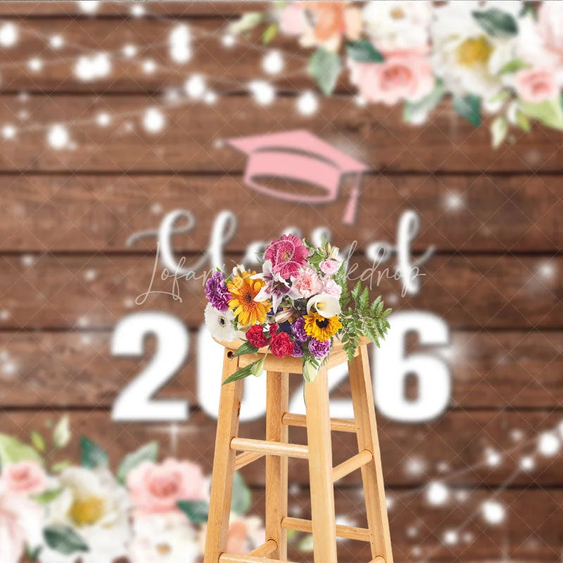 Lofaris Floral Class Of 2026 Light Wood Graduation Backdrop
