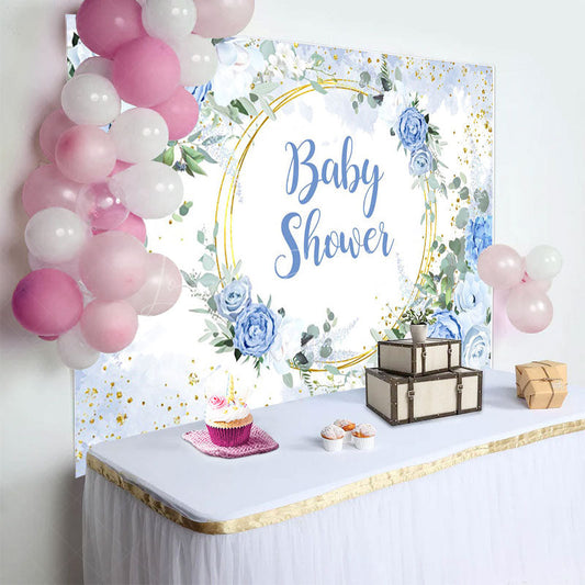 Lofaris Floral Classical Blue Theme Baby Shower Backdrop