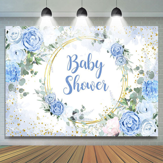Lofaris Floral Classical Blue Theme Baby Shower Backdrop