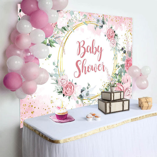 Lofaris Floral Classical Pink Theme Baby Shower Backdrop