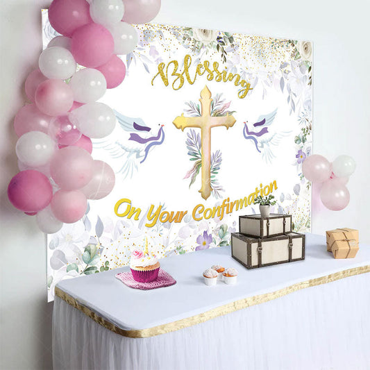 Lofaris Floral Cross Blessing On Your Confirmation Backdrop