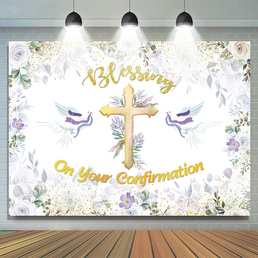 Lofaris Floral Cross Blessing On Your Confirmation Backdrop