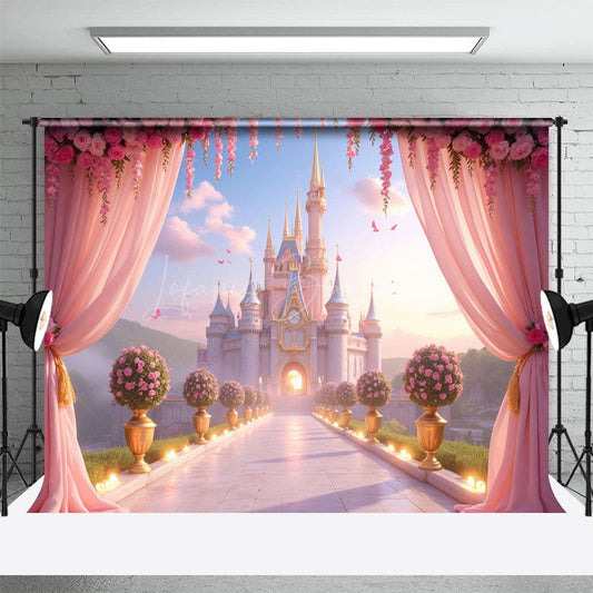 Lofaris Floral Curtain Pink Castle Wonderland Photo Backdrop