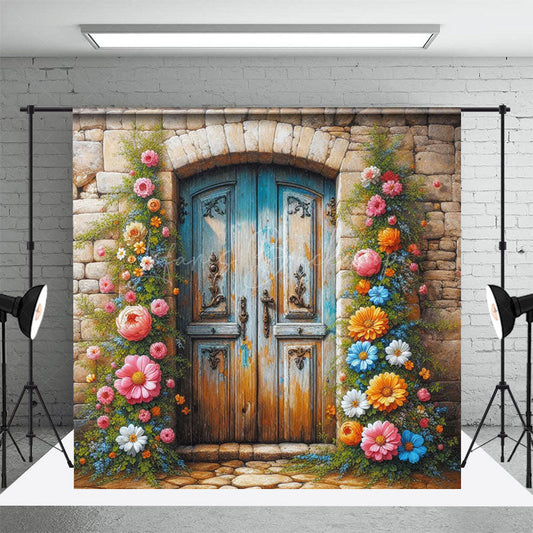 Lofaris Floral Door Stones House Fine Art Photo Backdrop