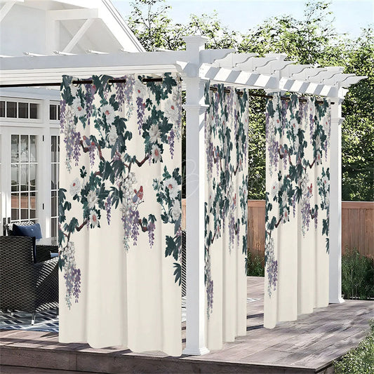 Lofaris Floral Drawing Waterproof Printed Outdoor Curtains
