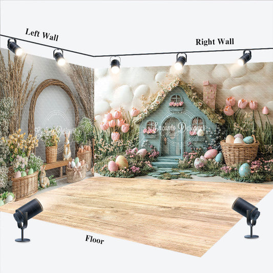 Lofaris Floral Eggs Cabin Spring Easter Room Set Backdrop