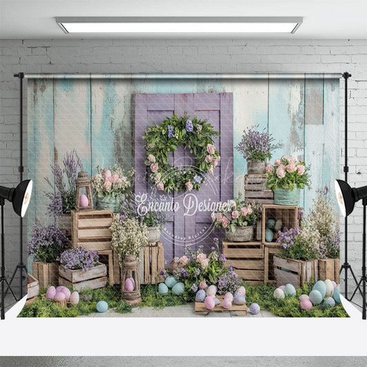 Lofaris Floral Eggs Purple Door Scene Indoor Easter Backdrop