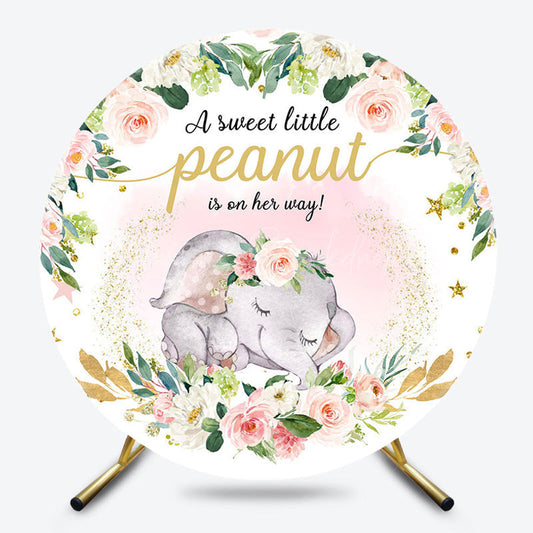 Lofaris Floral Elephant Sweet Peanut Round Baby Shower Backdrop