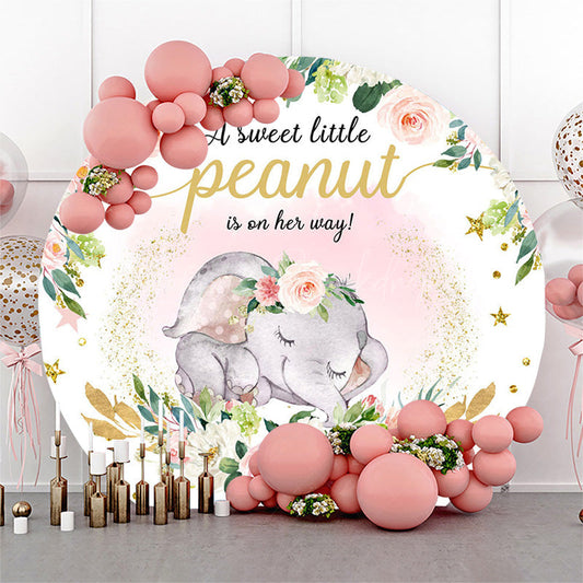 Lofaris Floral Elephant Sweet Peanut Round Baby Shower Backdrop
