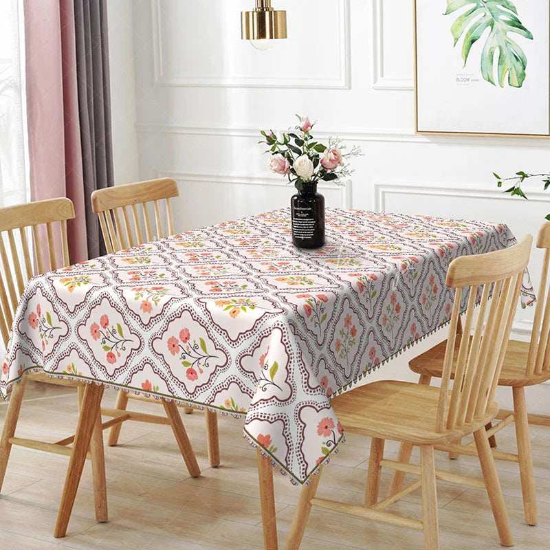 Lofaris Floral Frame Rectangle Tablecloth Elegant Bouquet Pattern Dining Room Table Decor