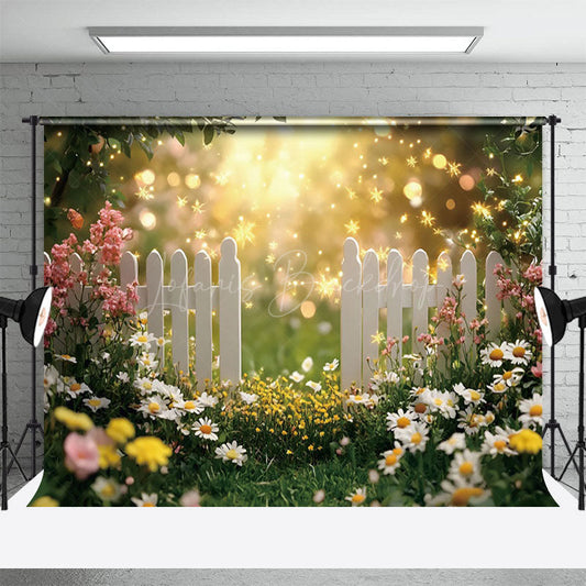 Lofaris Floral Garden And White Fence Spring Bokeh Backdrop