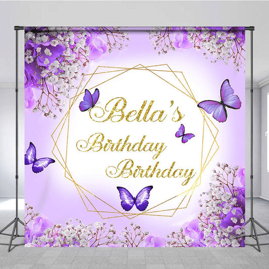 Lofaris Floral Glitter And Violet Custom Birthday Backdrop