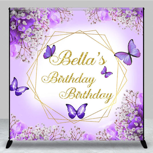 Lofaris Floral Glitter And Violet Custom Birthday Backdrop