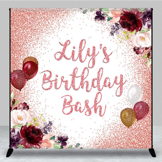 Lofaris Floral Glitter Balloons Custom Birthday Backdrop