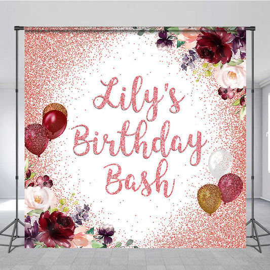 Lofaris Floral Glitter Balloons Custom Birthday Backdrop