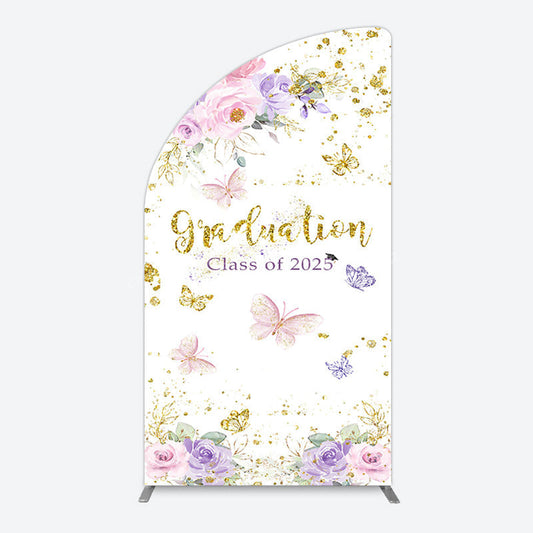Lofaris Floral Gold Glitter Congrats Graduation Half Moon Arch Backdrop