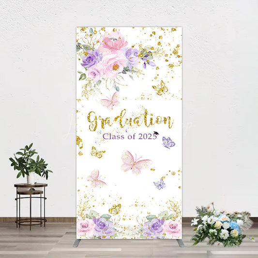 Lofaris Floral Gold Glitter Congrats Graduation Rectangle Backdrop