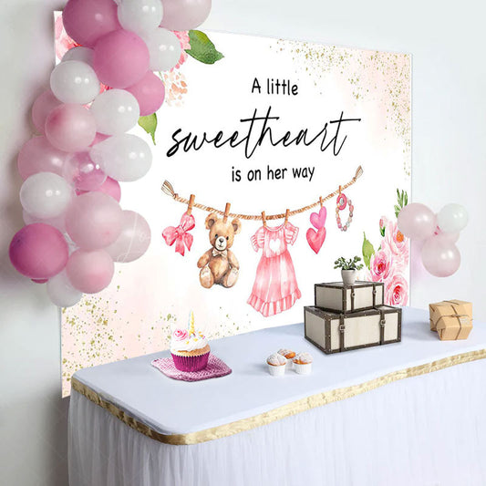Lofaris Floral Gold Glitter Sweetheart Baby Shower Backdrop