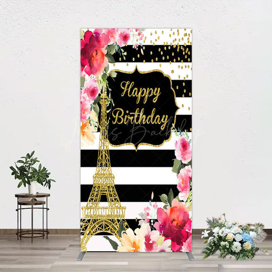Lofaris Floral Gold Tower Birthday Girl Rectangle Backdrop