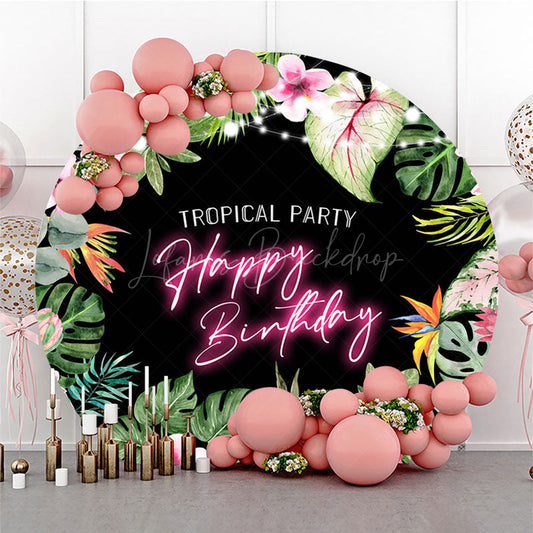 Lofaris Floral Hawaii Round Tropical Party Birthday Backdrop